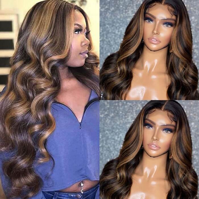 Balayage Blonde Highlight 4x4/13x4 Hd Lace Wig Straight/Body Wave Human Hair Wigs With Brown Highlights-Daisy Hair
