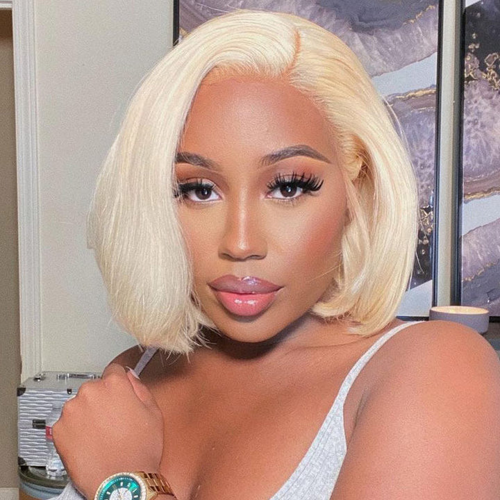 #613 Blonde 13x4 Short Bob Lace Front Wig Straight Hair Undetectable Lace Wig Pre Plucked With Baby Hair Natural Hairline Glueless Wig- Daisy Hair