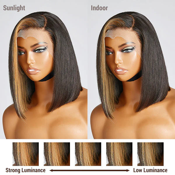 Flash Sale Blonde Highlight Bob Straight Wig Glueless Side Part Lace Front Wigs 180% Density - Daisy Hair