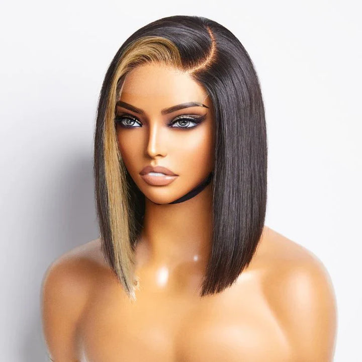 Flash Sale Blonde Highlight Bob Straight Wig Glueless Side Part Lace Front Wigs 180% Density - Daisy Hair