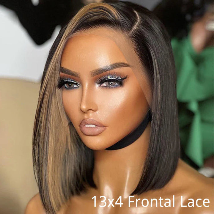 Flash Sale Blonde Highlight Bob Straight Wig Glueless Side Part Lace Front Wigs 180% Density - Daisy Hair