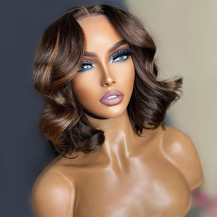 Brown Hair Bob Wig Body Wave Hair HD Lace Wig Highlight Blonde Glueless Pre Plucked Human Hair Wigs Daisy Hair