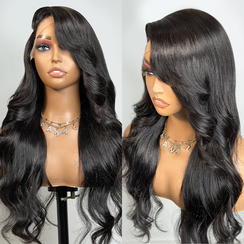 Body Wave Glueless Wig Side Part 7x5 Lace Front Wig With Side-Swept Bangs Pre Plucked - Daisy Hair