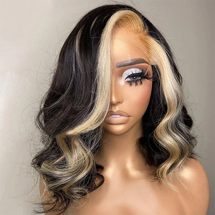 Body Wave Hair Short Bob Black Wig With Blonde Highlights Ombre Hair 13x4 Lace Front 4x4/5x5 Closure Human Hair Wig Daisy Hair