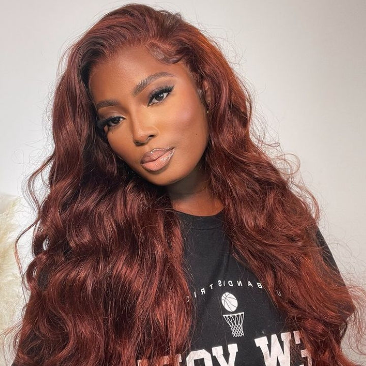 13x4 Reddish Brown HD Lace Front Human Hair Wigs Auburn Body Wave Transparent Lace Wig - Daisy Hair