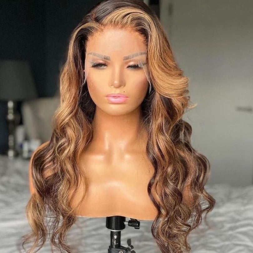 HD Lace Honey Blonde Highlight Body Wave Wig Undetectable Clear Lace Human Hair With Baby Hair Daisy Hair