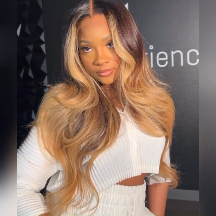 Body Wave Wig T1B/27 Ombre Blonde 13x4 Lace Front Wig Colorful Human Hair Wigs 250% Density Daisy Hair