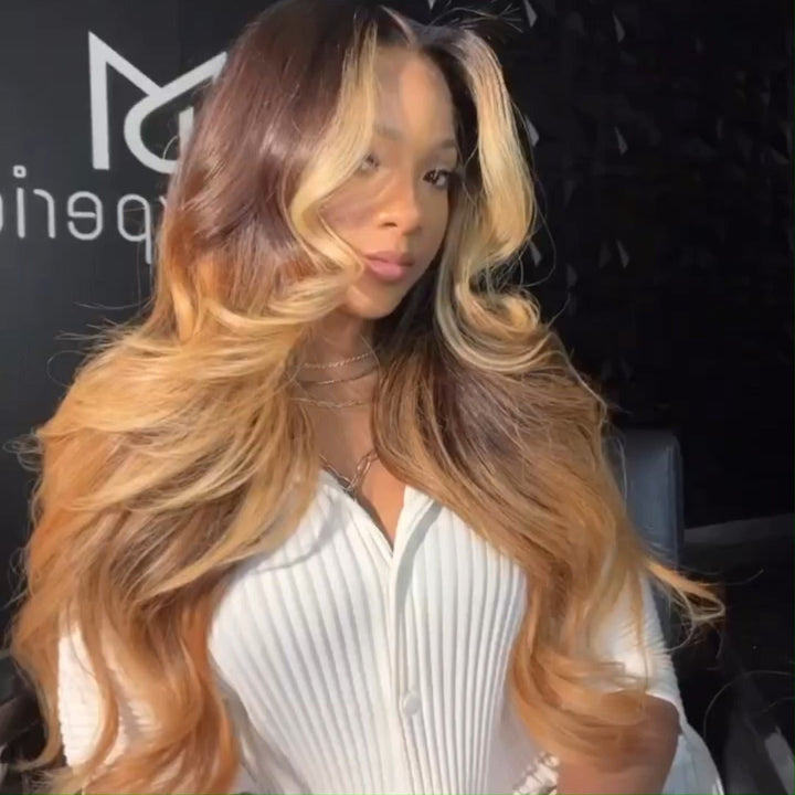 Body Wave Wig T1B/27 Ombre Blonde 13x4 Lace Front Wig Colorful Human Hair Wigs 250% Density Daisy Hair