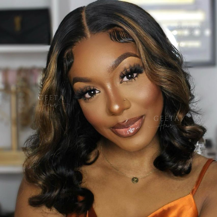 Highlight Honey Blonde Body Wavy 13x4 Lace Front Short Bob Wig Glueless Human Hair Wig- Daisy Hair