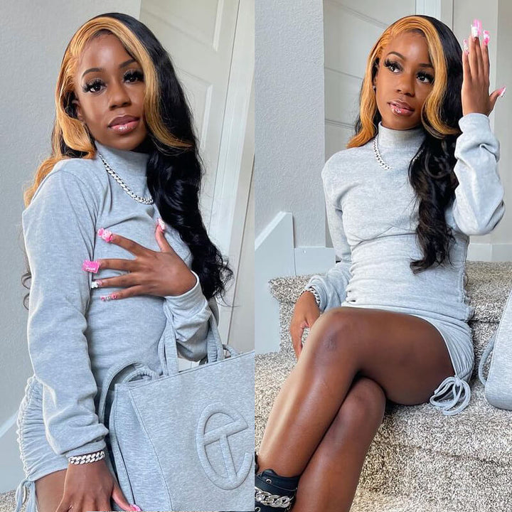 Skunk Stripe Wig Body Wave Hair Highlight TL27 Ombre Color 13x4 HD Lace Front Wig 100% Virgin Human Hair Wig- Daisy Hair