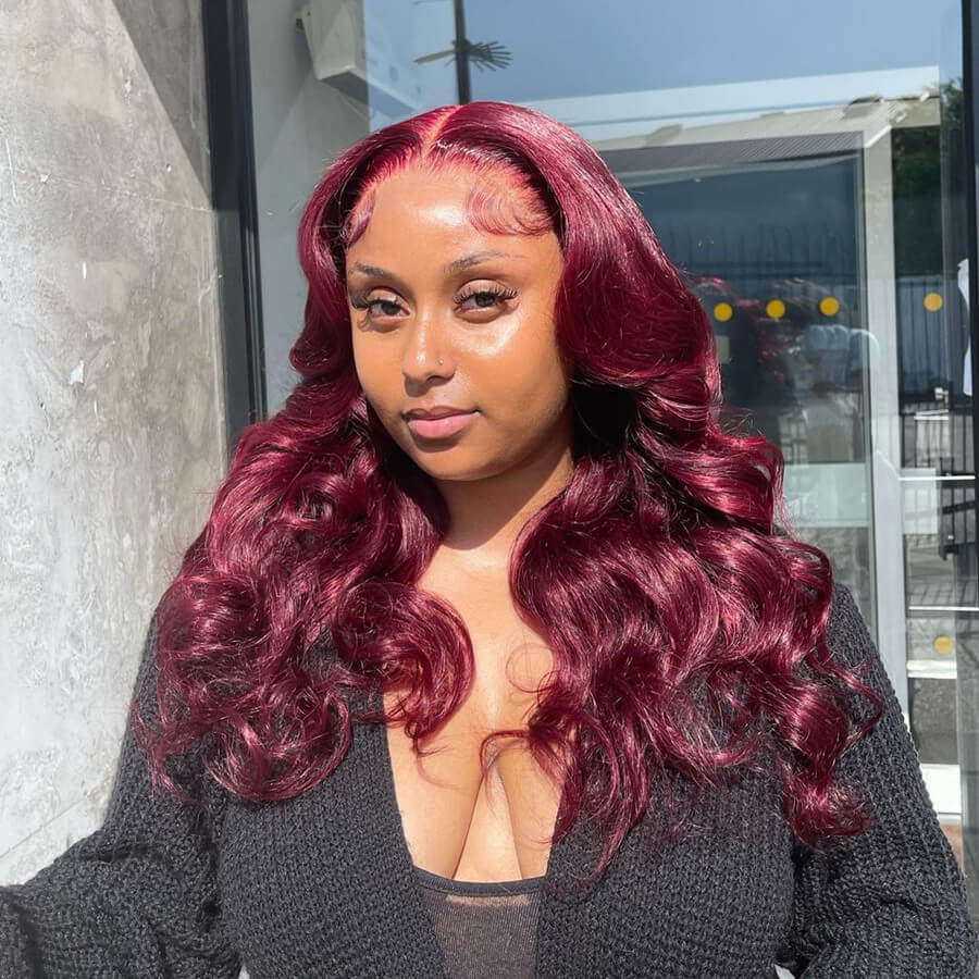 Body Wave Hair 99j Burgundy T Part Lace Front Wig 100% Virgin Real Human Hair Wig- Daisy Hair
