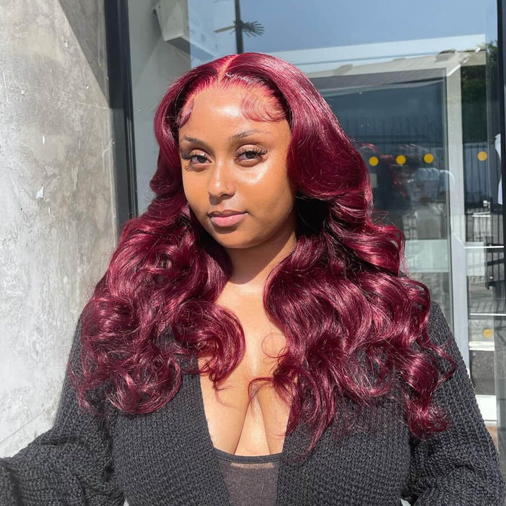 Body Wave Hair 99j Burgundy T Part Lace Front Wig 100% Virgin Real Human Hair Wig- Daisy Hair