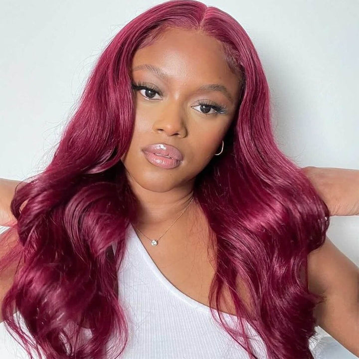 Body Wave Hair 99j Burgundy T Part Lace Front Wig 100% Virgin Real Human Hair Wig- Daisy Hair