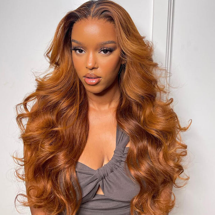 Ombre Brown Body Wave Human Hair HD Lace Front Wigs/Glueless 4x4 Closure Wigs Pre Plucked Hairline With Baby Hair- Daisy Hair