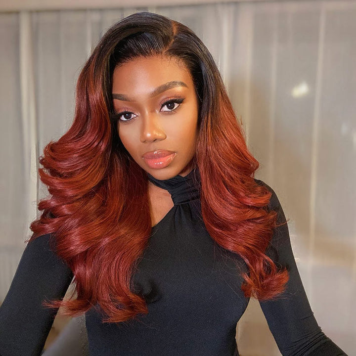 Body Wave #33 Ombre Dark Auburn Lace Front Wig HD Invisible Lace Human Hair Wigs Pre Plucked Hairline-Daisy Hair