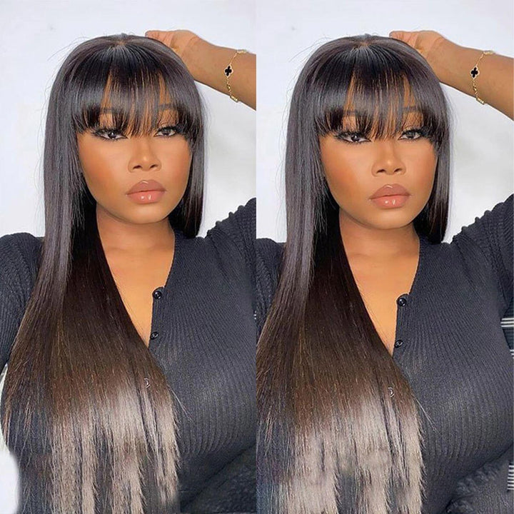 Bone Straight Human Hair Wigs with Bangs Glueless Straight 13x4 Lace Front Wig Pre Blucked Daisy Hair