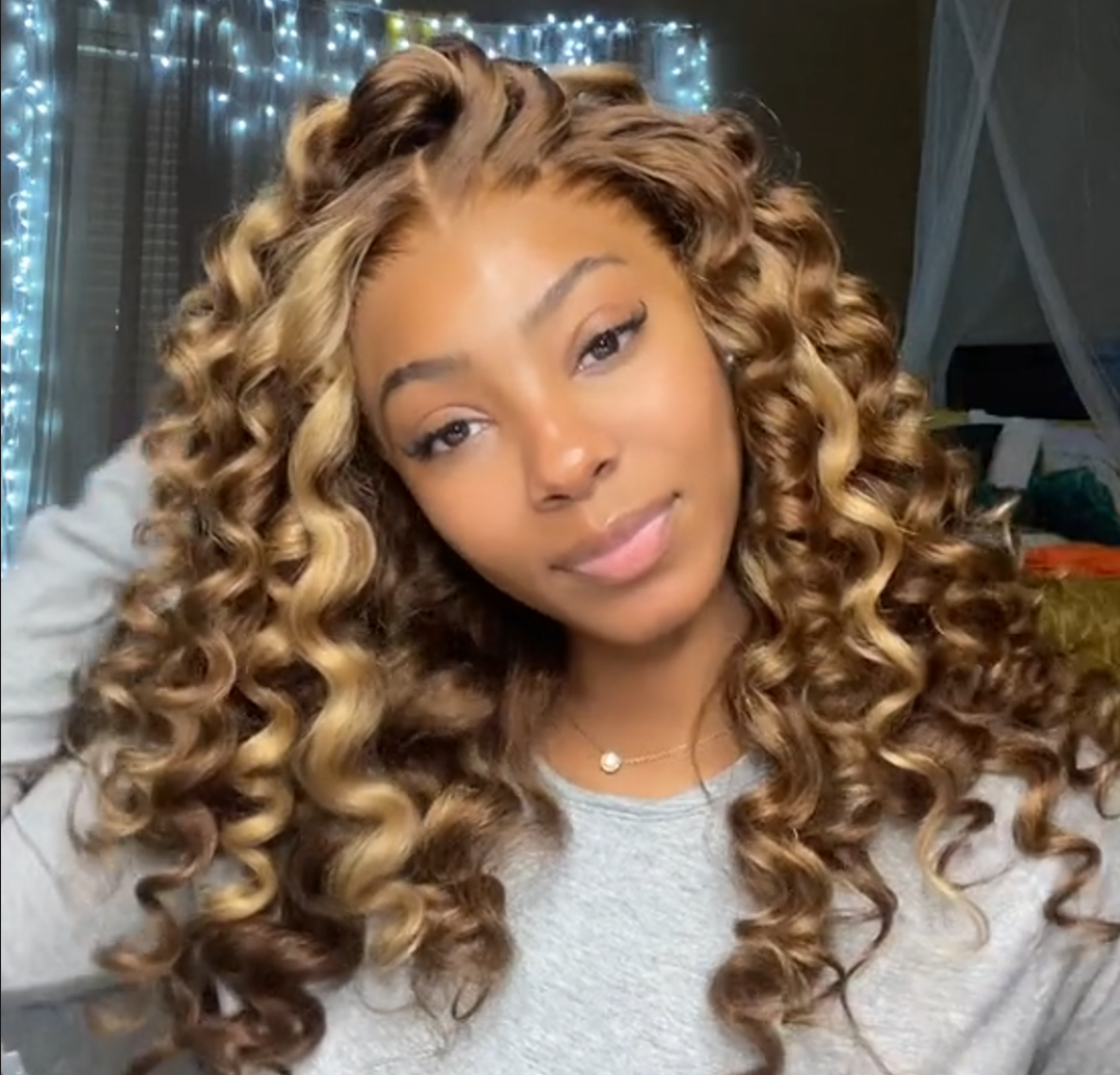 Highlight Honey Blonde Wand Curl Hair 13x4 Lace Front Wig Bouncy Loose Curly Transparent Lace Human Hair wigs - Daisy Hair