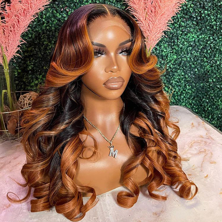 Brown Balayage On Black Hair Body Wave Lace Front Wig Highlight Hd Transparent Human Hair Wigs Daisy Hair