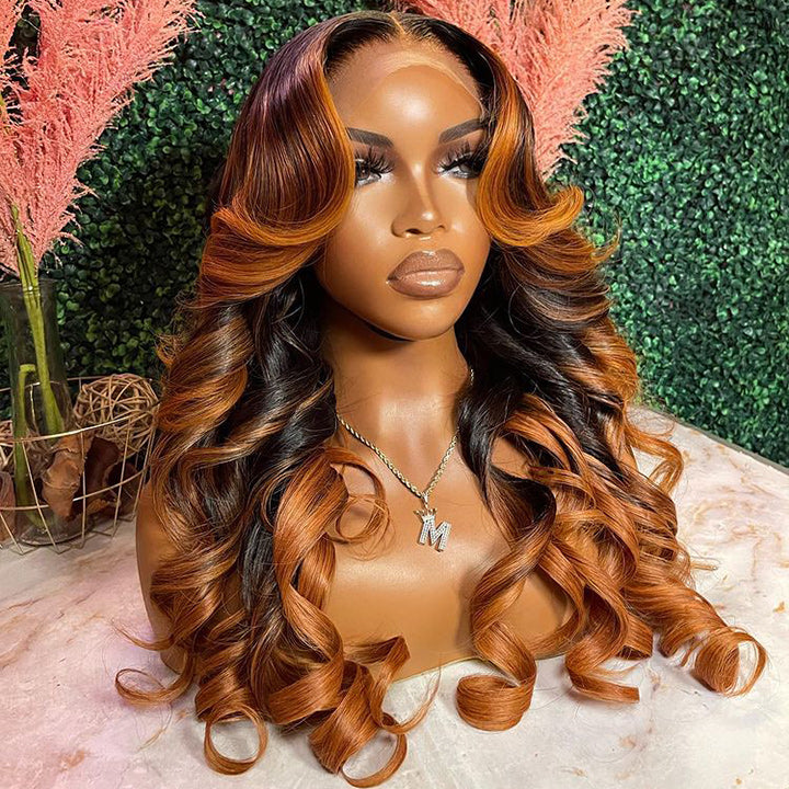 Brown Balayage On Black Hair Body Wave Lace Front Wig Highlight Hd Transparent Human Hair Wigs Daisy Hair