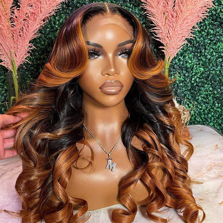 Brown Balayage On Black Hair Body Wave Lace Front Wig Highlight Hd Transparent Human Hair Wigs Daisy Hair