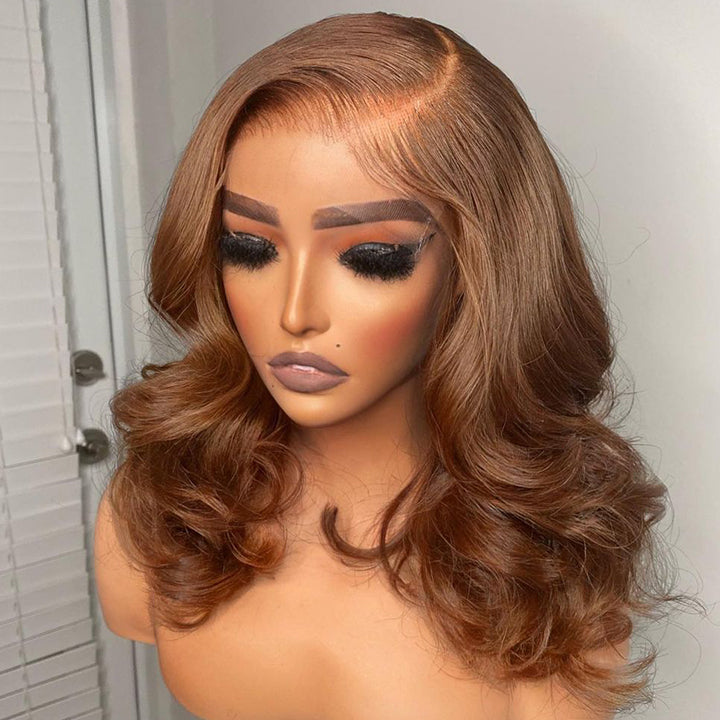 Brown Body Wave Human Hair Bob Wigs Colored Medium Length Transparent Lace Bob Wig Daisy Hair