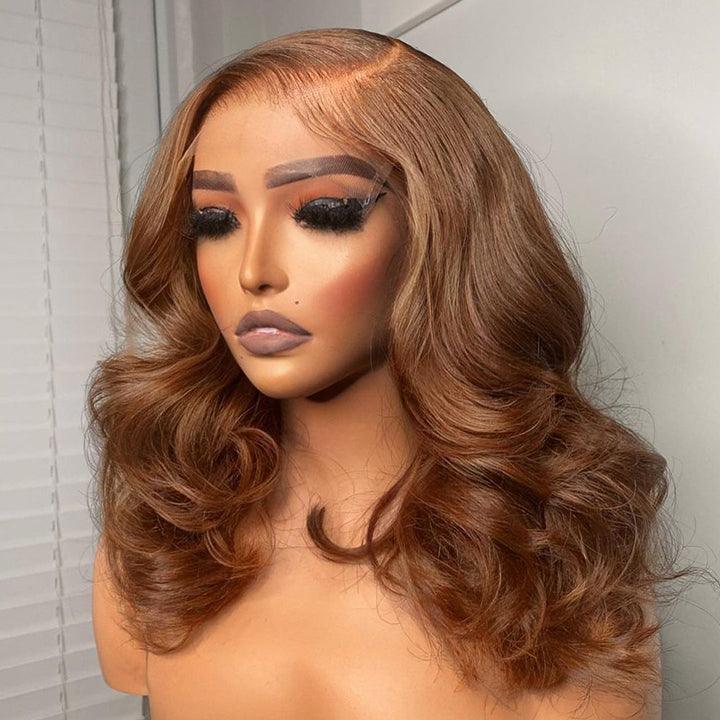 Brown Body Wave Human Hair Bob Wigs Colored Medium Length Transparent Lace Bob Wig Daisy Hair