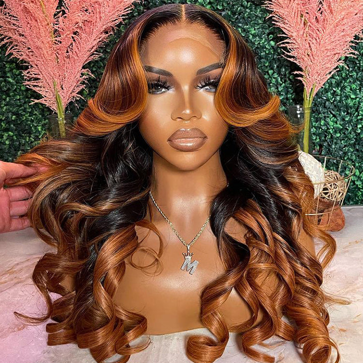 Brown Balayage On Black Hair Body Wave Lace Front Wig Highlight Hd Transparent Human Hair Wigs Daisy Hair