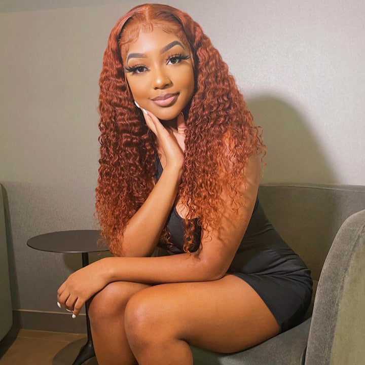 Brown #350 Color Ginger Wig Human Hair Curly Lace Front Wig Pre Plucked Headline With Baby Hair- Daisy Hair