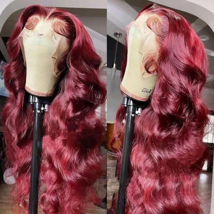 Burgundy Body Wave HD Lace Front Wig 99j Colored Glueless Pre Plucked Nature Hairline Human Hair Wigs- Daisy Hair