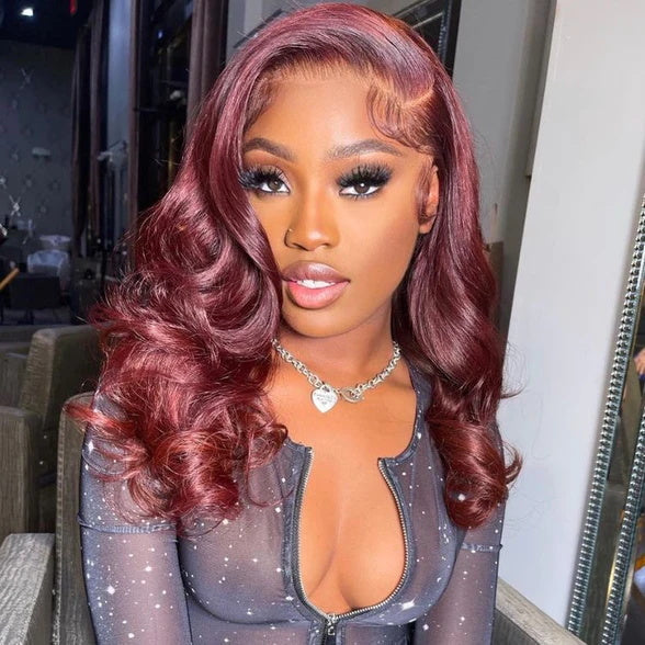 Burgundy Body Wave HD Lace Front Wig 99j Colored Glueless Pre Plucked Nature Hairline Human Hair Wigs- Daisy Hair