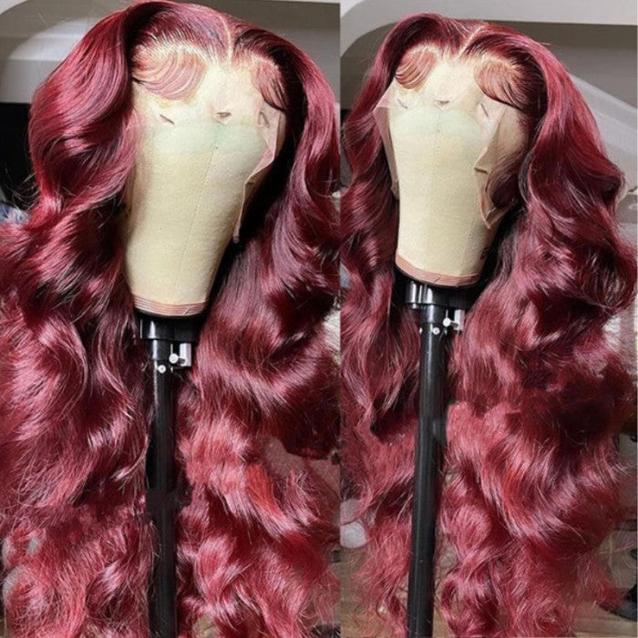 Burgundy Body Wave HD Lace Front Wig 99j Colored Glueless Pre Plucked Nature Hairline Human Hair Wigs- Daisy Hair