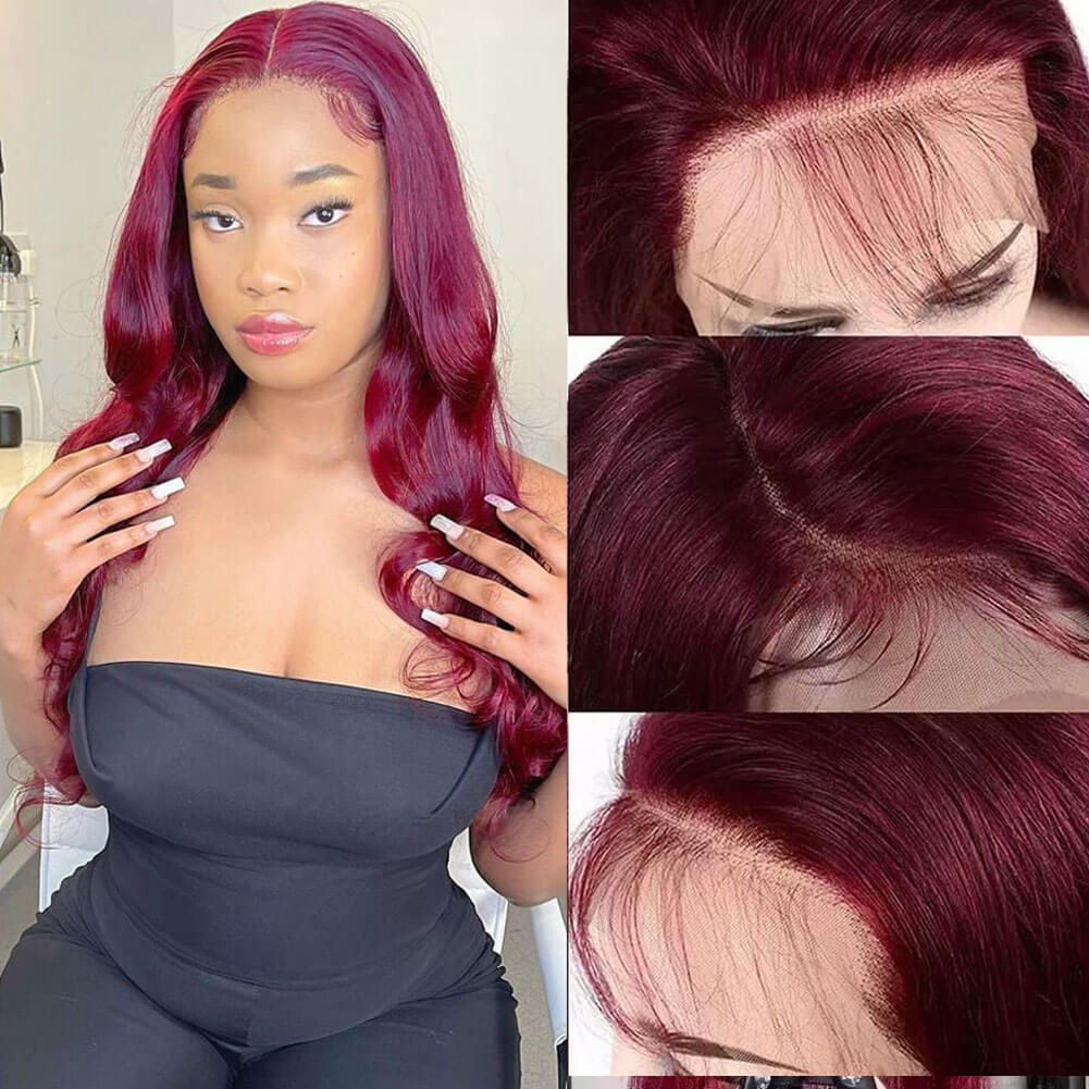 Body Wave Hair 99j Burgundy T Part Lace Front Wig 100% Virgin Real Human Hair Wig- Daisy Hair