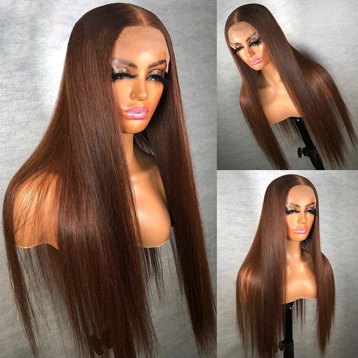 Chestnut Brown Straight Lace Front Wig 13x4 HD Lace Frontal/4x4 Lace Closure 100% Virgin Hunam Hair Wigs- Daisy Hair