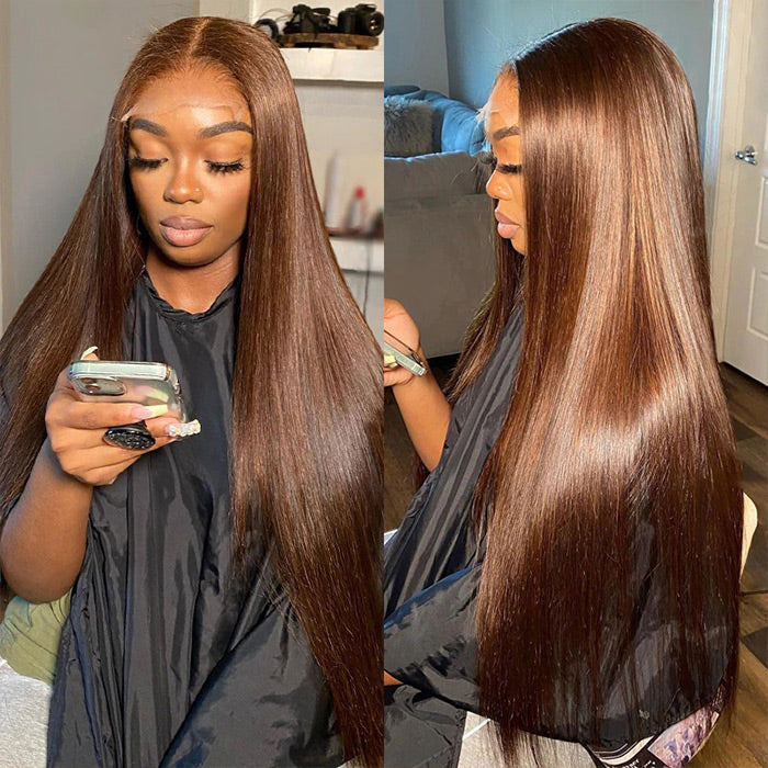 Chestnut Brown Straight Lace Front Wig 13x4 HD Lace Frontal/4x4 Lace Closure 100% Virgin Hunam Hair Wigs- Daisy Hair