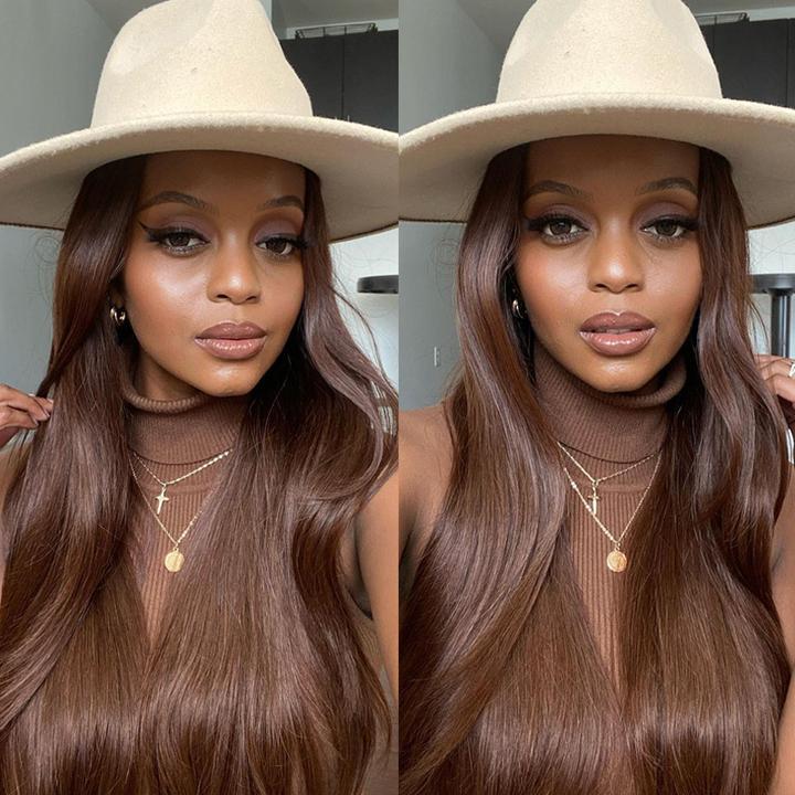 Chestnut Brown Straight Lace Front Wig 13x4 HD Lace Frontal/4x4 Lace Closure 100% Virgin Hunam Hair Wigs- Daisy Hair