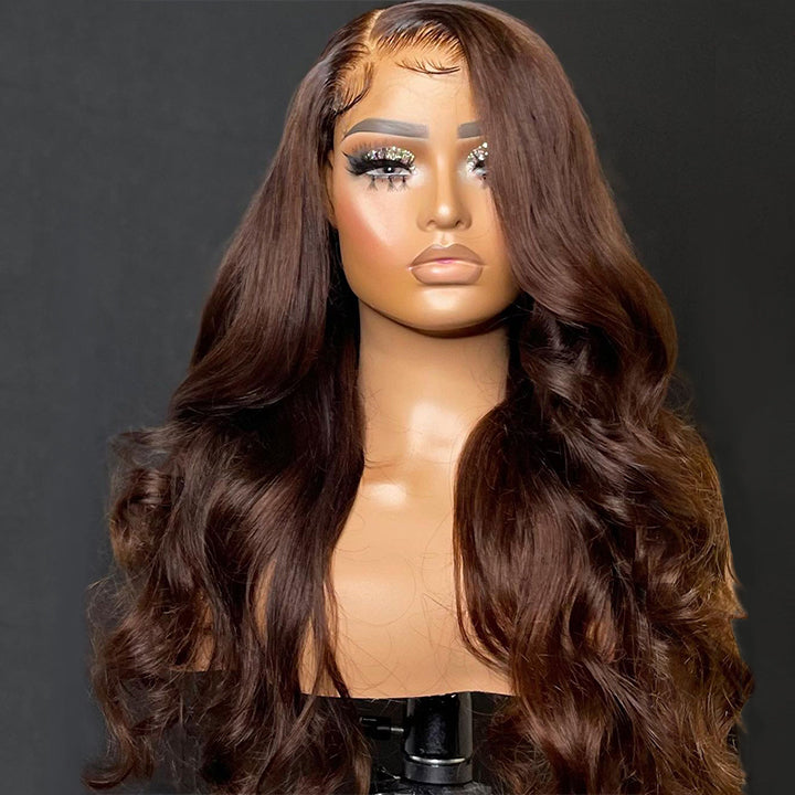 Chocolate Brown Transparent Lace Front Human Hair Wig Pre Plucked Body Wave Glueless Wig Daisy Hair