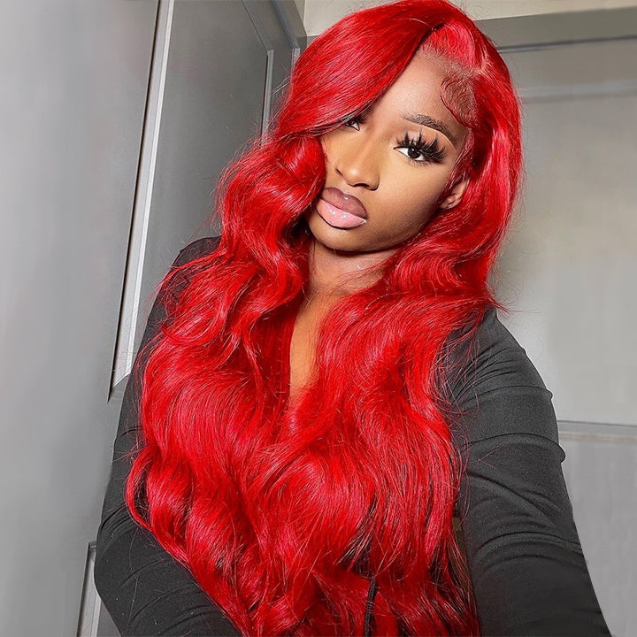 Red Body Wave HD Lace Front Wig Colored Glueless Pre Plucked Nature Hairline Human Hair Wigs Daisy Hair