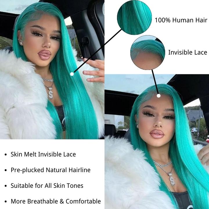 Funky Colored Wigs | Colorful Straight Transaparent Lace Wig collection Transparent HD Lace Human Hair Wigs Pre-plucked with Baby Hair 180% Density- Daisy Hair
