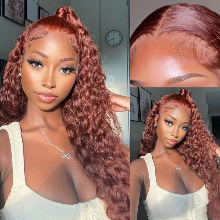 Reddish Brown Jerry Curly 13x4 HD Lace Front Wig Auburn Transparent Lace Human Hair Wigs Daisy Hair