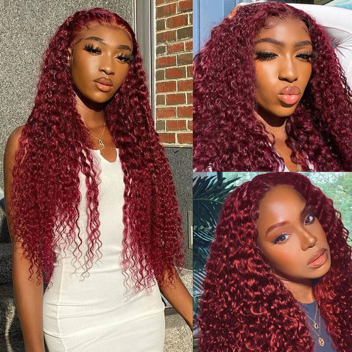 99J Burgundy Curly Hair HD Lace Wig 13x4 Lace Front Wigs Pre Plucked Hairline With Baby Hair 100% Human Hair Wig-Daisy Hair