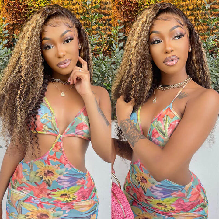 Curly Hair Highlights Wig 13x4 HD Lace Frontal/4x4 Lace Closure Glueless Wig Ombre Human Hair Wigs- Daisy Hair