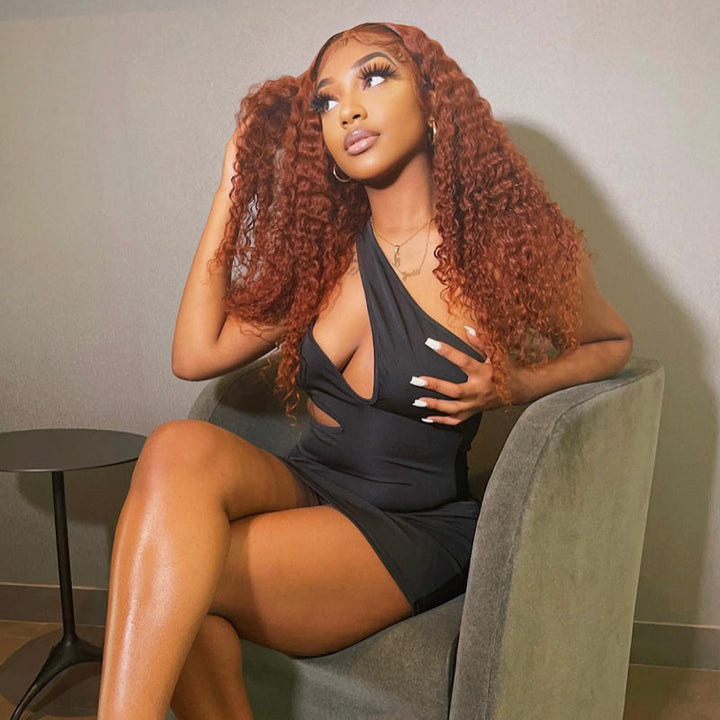 Brown #350 Color Ginger Wig Human Hair Curly Lace Front Wig Pre Plucked Headline With Baby Hair- Daisy Hair