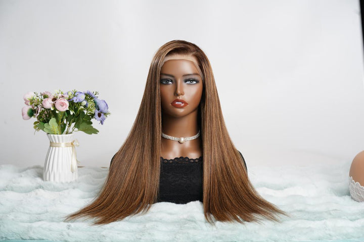 Long Straight HD Lace Wig For Women Human Hair  Wigs Straight Wig For Black Women Brown Mixed Blonde Daisy Hair