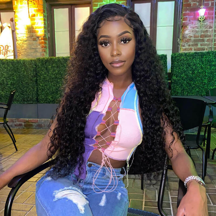 Deep Wave 360 Lace Front Wigs Pre Plucked Natural Hairline Real Human Hair Wigs for Black Women-Daisy Hair