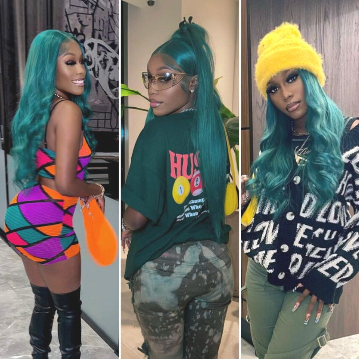 Funky Colored Wigs | Emerald Green Straight 4x4/13x4 Lace Closure/Frontal Wig Pre plucked with Baby Hair HD Transaparent Lace Wigs Daisy Hair