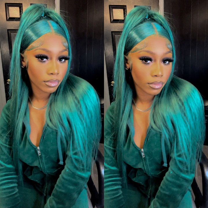 Funky Colored Wigs | Emerald Green Straight 4x4/13x4 Lace Closure/Frontal Wig Pre plucked with Baby Hair HD Transaparent Lace Wigs Daisy Hair