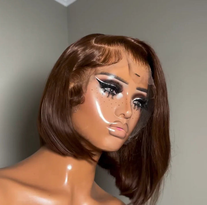 Flash Sale Brown Glueless Wigs Short Bob Straight Side Part Pre Cut Lace Wigs Pre- plucked Lace Front Wigs Daisy Hair