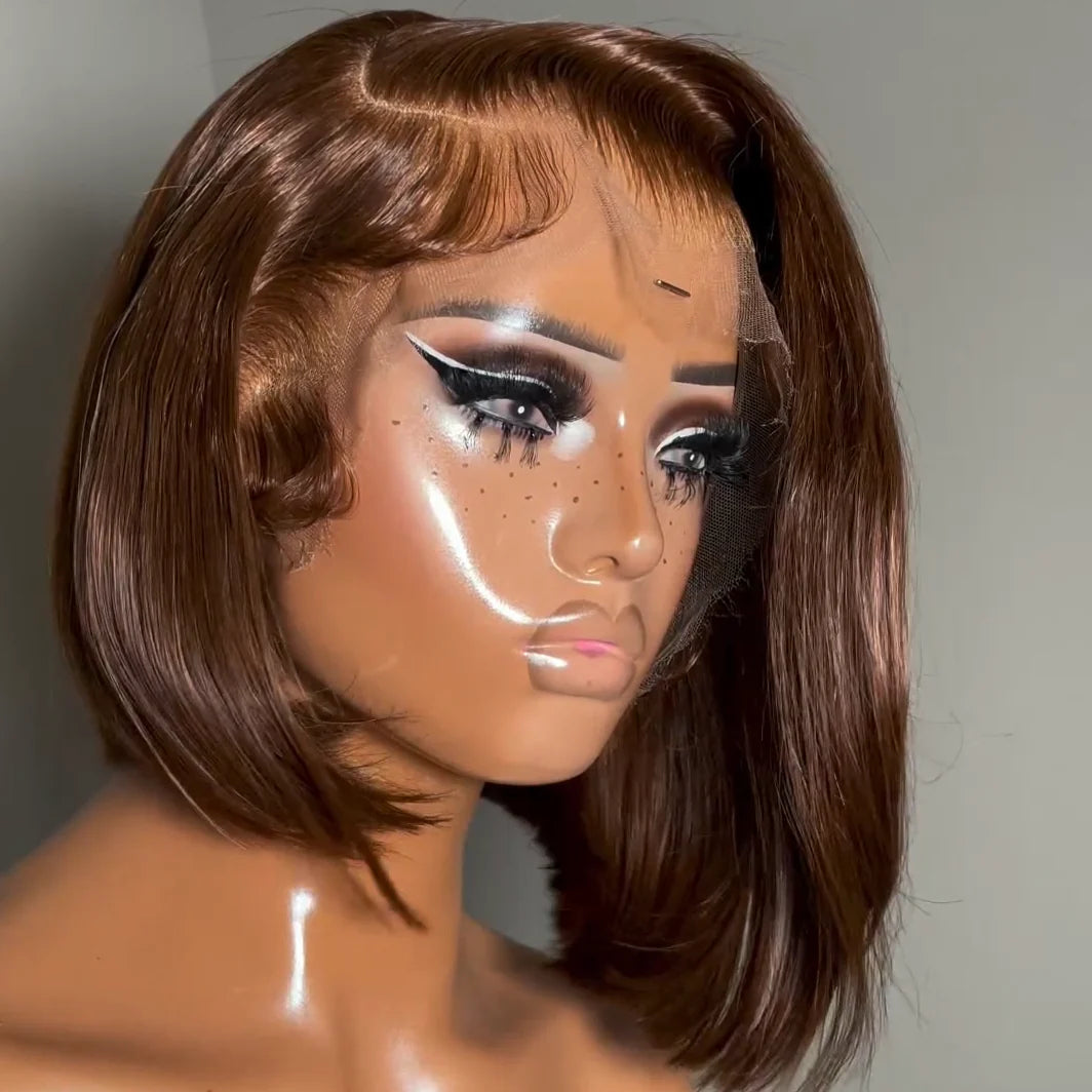 Flash Sale Brown Glueless Wigs Short Bob Straight Side Part Pre Cut Lace Wigs Pre- plucked Lace Front Wigs Daisy Hair