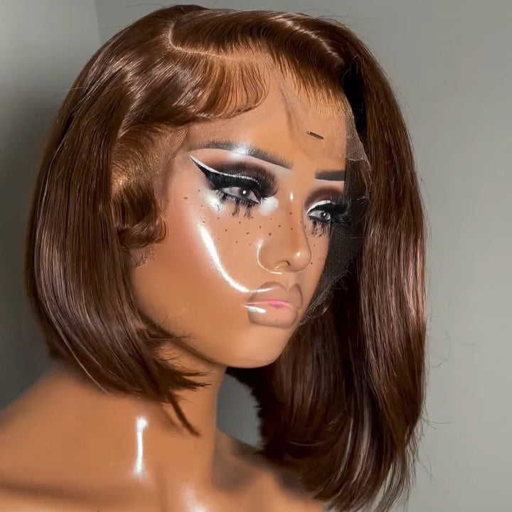 Flash Sale Brown Glueless Wigs Short Bob Straight Side Part Pre Cut Lace Wigs Pre- plucked Lace Front Wigs Daisy Hair