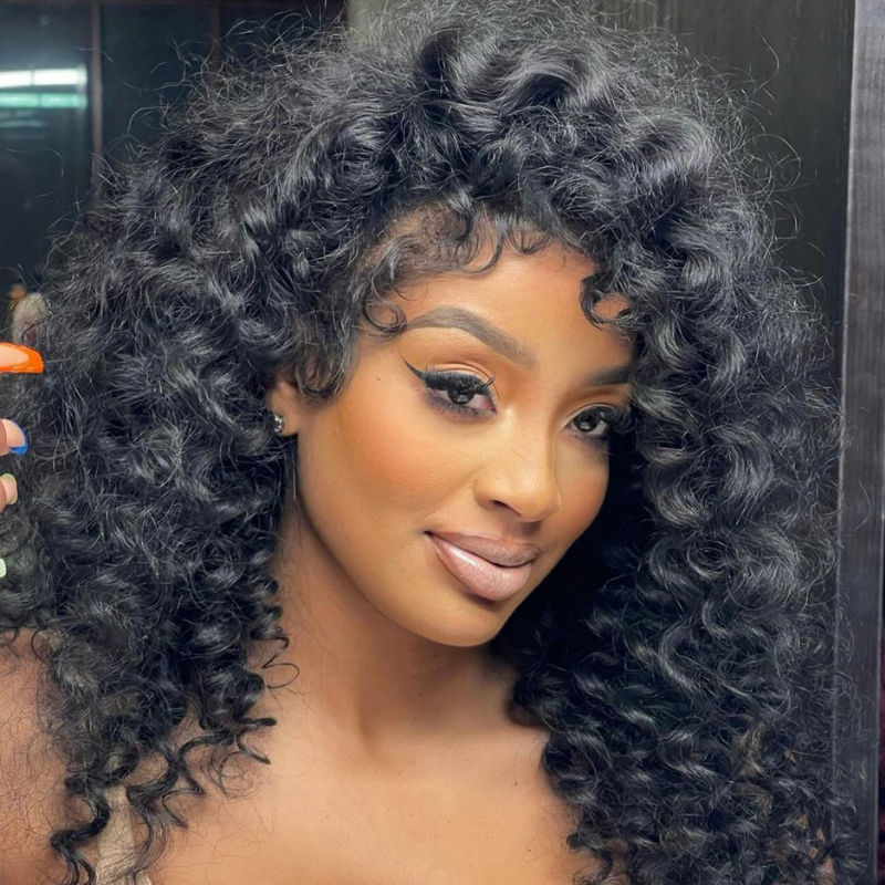 Full Resilient Curly Glueless Wig Human Hair 13x4 Lace Front Wig Pre Plucked 250% Density Daisy Hair